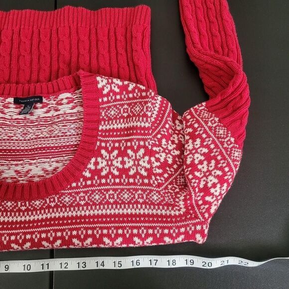 Tommy Hilfiger Womens Fair Isle Cable Knit Sweater Size XL Red Nordic Preppy - Picture 6 of 7